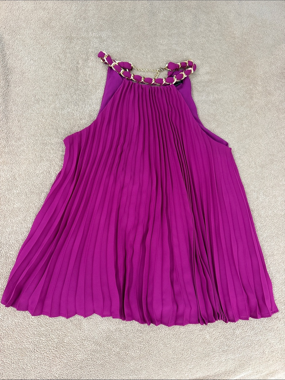 INC International Concepts Girls' Magenta Pleated Halter Dress with Gold Chain